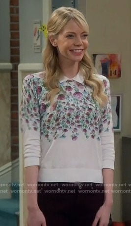 Ramona's white floral sweater on The Big Bang Theory