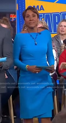 Robin's blue long sleeve sheath dress on Good Morning America