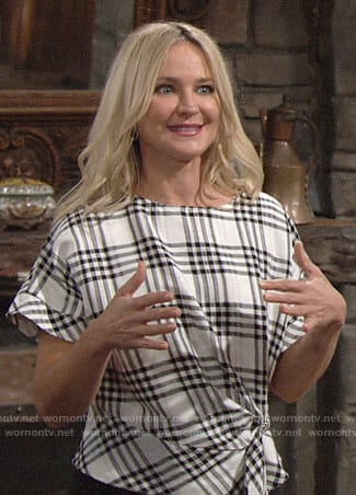 Sharon's plaid knot-front top on The Young and the Restless