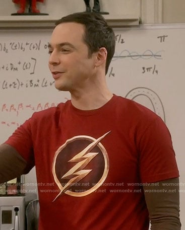 Sheldon's gold The Flash logo t-shirt on The Big Bang Theory