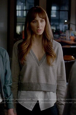 Spencer's grey v-neck layered sweater on Pretty Little Liars