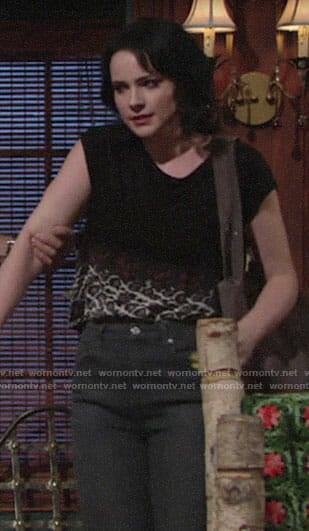 Tessa's black leopard print tee on The Young and the Restless
