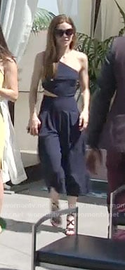 Victoria's navy cutout one-shoulder jumpsuit on The Young and the Restless