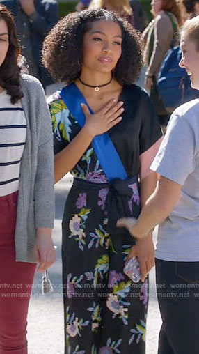 Zoey's printed wrap jumpsuit on Black-ish