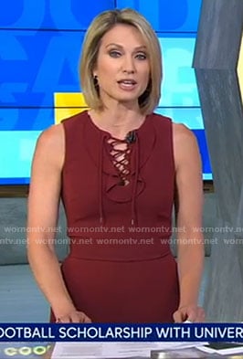 Amy's red lace-up jumpsuit on Good Morning America