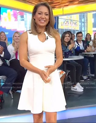 Ginger's white split round neck dress on Good Morning America