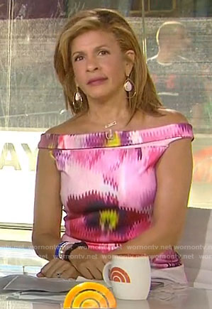 Hoda's pink floral off-shoulder dress on Today