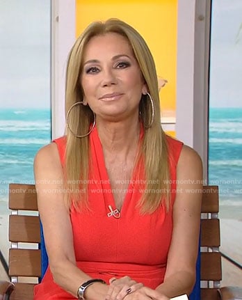 Kathie's orange v-neck dress with belt on Today