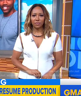 Mara's white cutout sleeve top on Good Morning America
