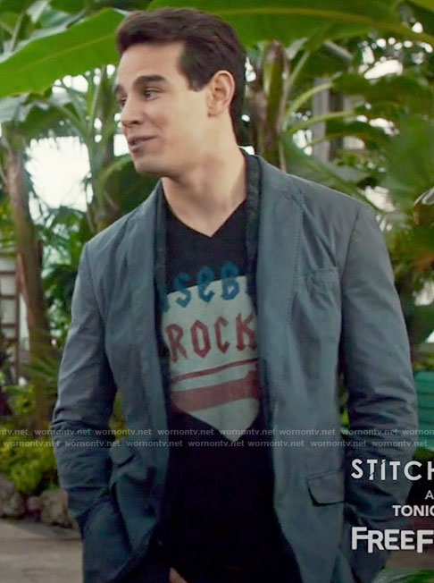 Simon's black baseball rocks tee on Shadowhunters