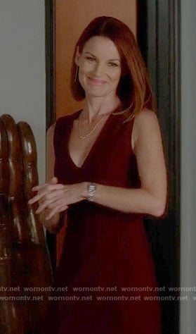 Ashley's burgundy v-neck dress on Pretty Little Liars
