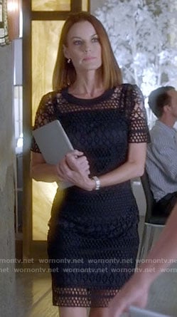 Ashley's navy lace overlay dress on Pretty Little Liars