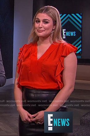 Carissa's red ruffled v-neck top on E! News
