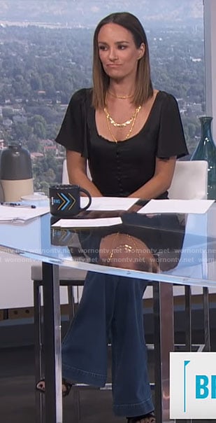 Catt's black button front top on E! News Daily Pop