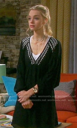 Claire's black embroidered v-neck dress on Days of our Lives