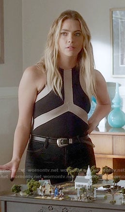 Hanna's black top with white stripes on Pretty Little Liars