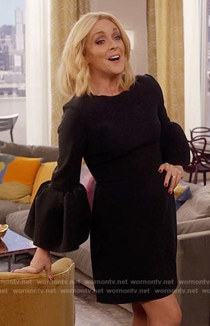 Jacqueline's black trumpet sleeve dress on Unbreakable Kimmy Schmidt