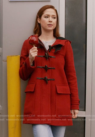Kimmy's red duffle coat on Unbreakable Kimmy Schmidt
