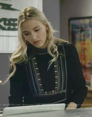 Maddie's black embroidered top on Nashville