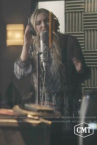 Maddie's printed dress on Nashville