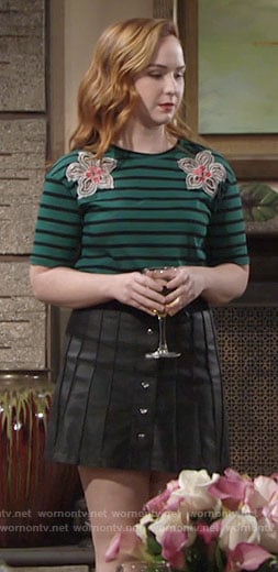 Mariah's green striped top and leather skirt on The Young and the Restless