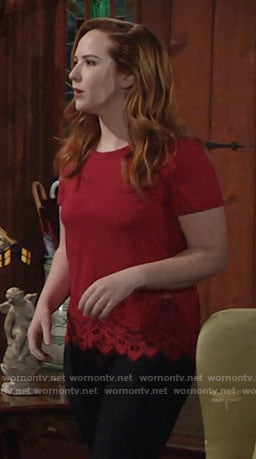 Mariah's red lace-trim top on The Young and the Restless