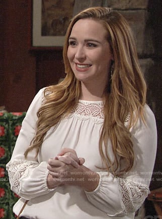 Mariah's white crochet inset top on The Young and the Restless