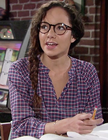 Mattie's purple plaid top on The Young and the Restless