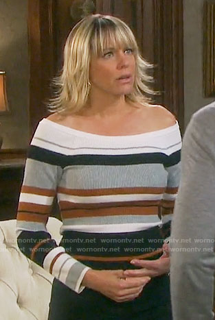 Nicole's striped off-shoulder sweater on Days of our Lives