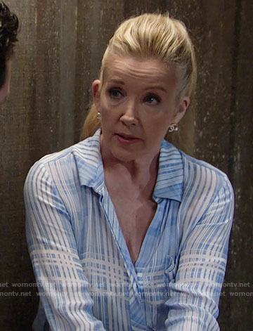Nikki's blue plaid blouse on The Young and the Restless