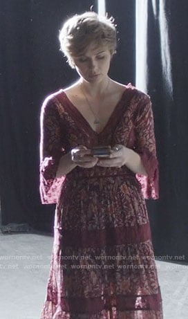 Scarlett's purple floral v-neck maxi dress on Nashville