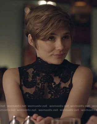 Scarlett's black lace mock-neck top on Nashville