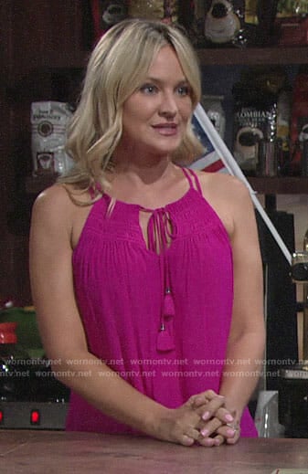 Sharon's pink tassel tie top on The Young and the Restless