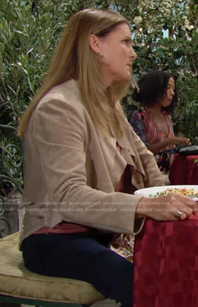 Sheila's suede jacket with draped back on The Bold and the Beautiful