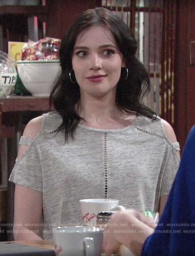 Tessa's grey cold shoulder top on The Young and the Restless