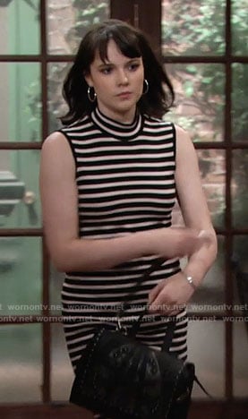 Tessa's striped mock-neck dress on The Young and the Restless