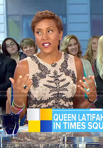 Robins' beige and black lace sheath dress on Good Morning America
