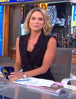 Amy's black sleeveless blazer dress on Good Morning America