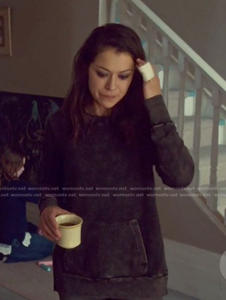 Sarah's grey washed look sweatshirt on Orphan Black