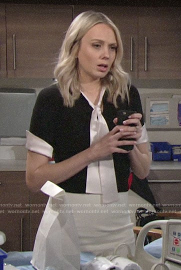 Abby's black top with white tie neck on The Young and the Restless