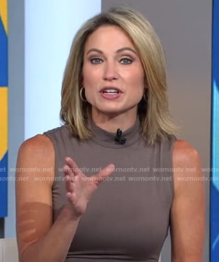 Amy's grey mock neck sleeveless dress on Good Morning America