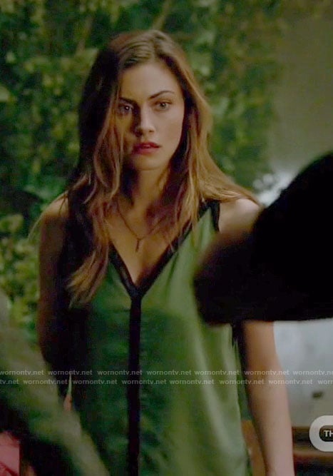 Hayley's green ladder trimmed top on The Originals