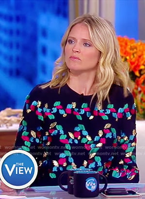 Sara's black floral boat neck top on The View