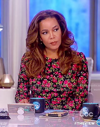 Sunny's black floral long sleeved dress on The View
