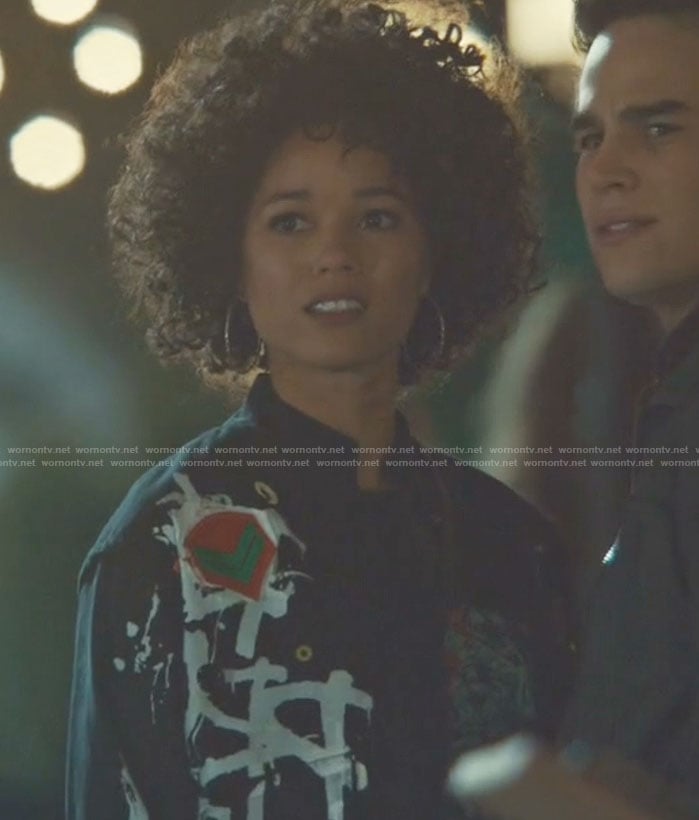 Maia's black graffiti print jacket on Shadowhunters