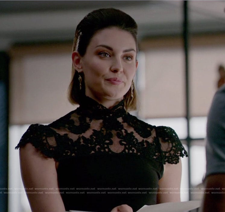 Sofya's black lace mock neck top on The Originals