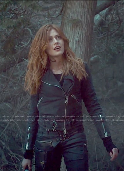 Clary's Black suede moto jacket on Shadowhunters