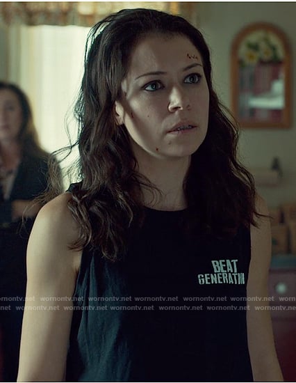 Sarah's black muscle tank top on Orphan Black