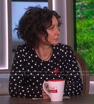 Sara's black polka-dot top with heart appliqué on The Talk