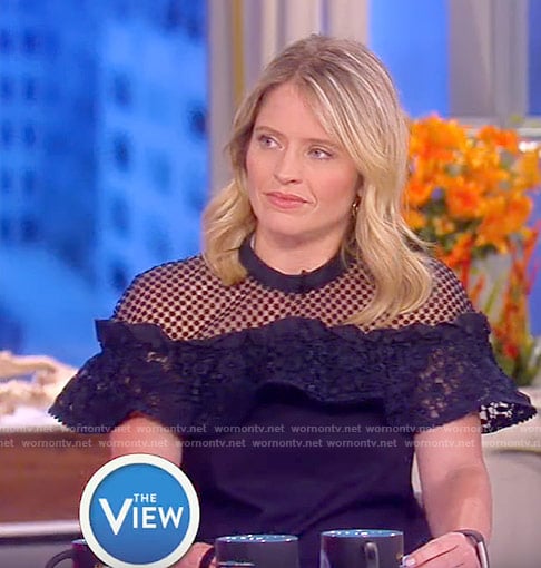 Sara's navy ruffled lace top on The View